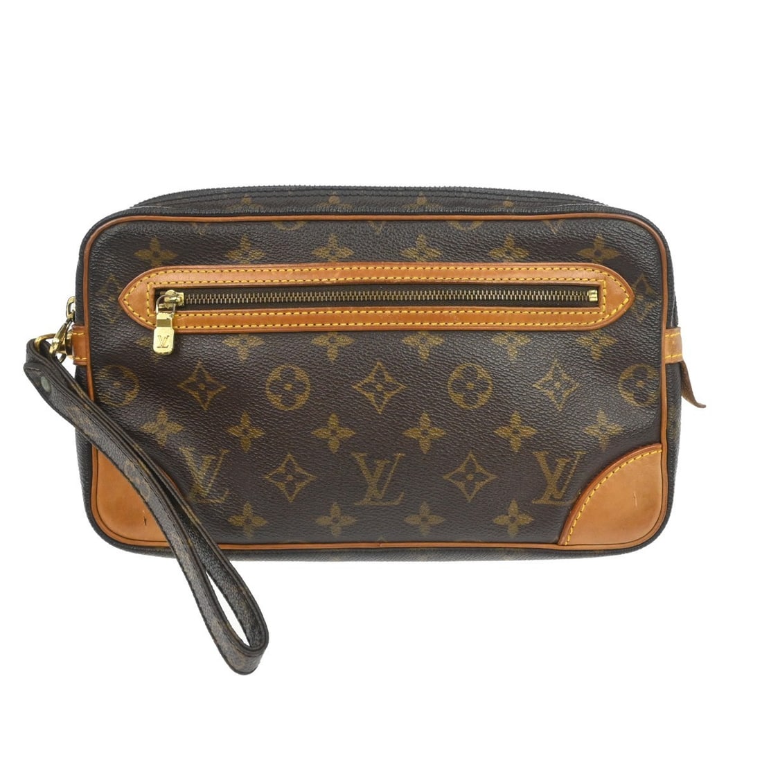 Louis Vuitton Monogram Marly Dragonne GM Brown Leather Vintage Clutch Bag: Louis Vuitton Monogram Marly Dragonne GM Brown Leather Vintage Clutch Bag This Louis Vuitton Marly Dragonne GM clutch bag features the iconic monogram pattern on brown leather, accented with a matchin