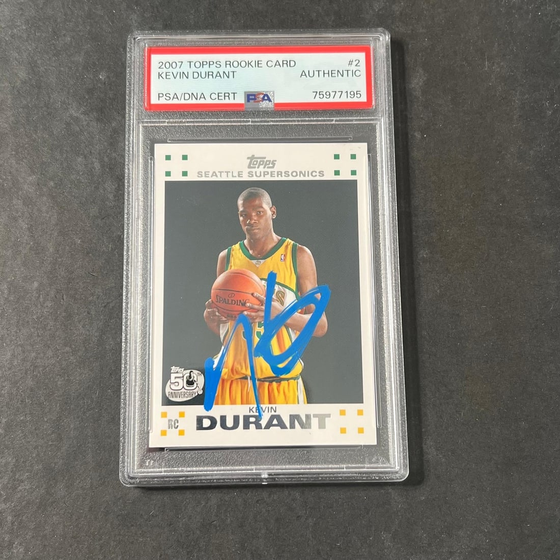 2007 Topps #2 Kevin Durant Signed Rookie Card PSA Certified Sonics: 2007 Topps #2 Kevin Durant Signed Rookie Card PSA Certified Sonics This is a 2007 Topps #2 Kevin Durant Signed Rookie Card, featuring the iconic Seattle Supersonics. The card is part of the National B