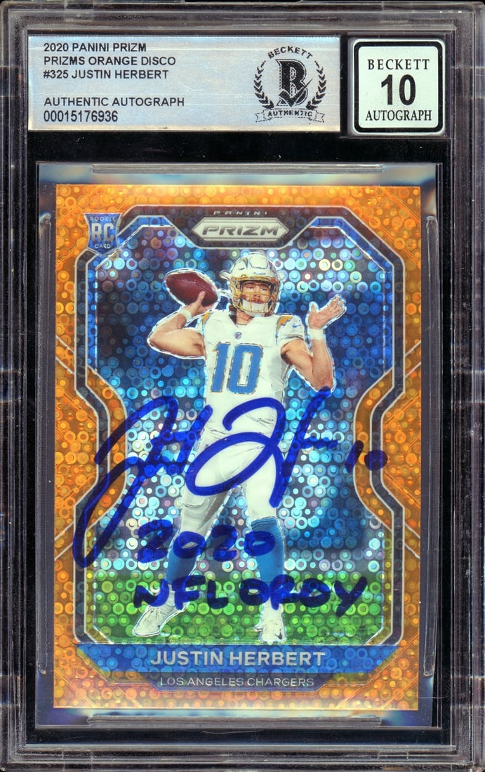 Justin Herbert 2020 Prizm Orange Disco RC Autograph BGS 10 #325 (1 of 2)