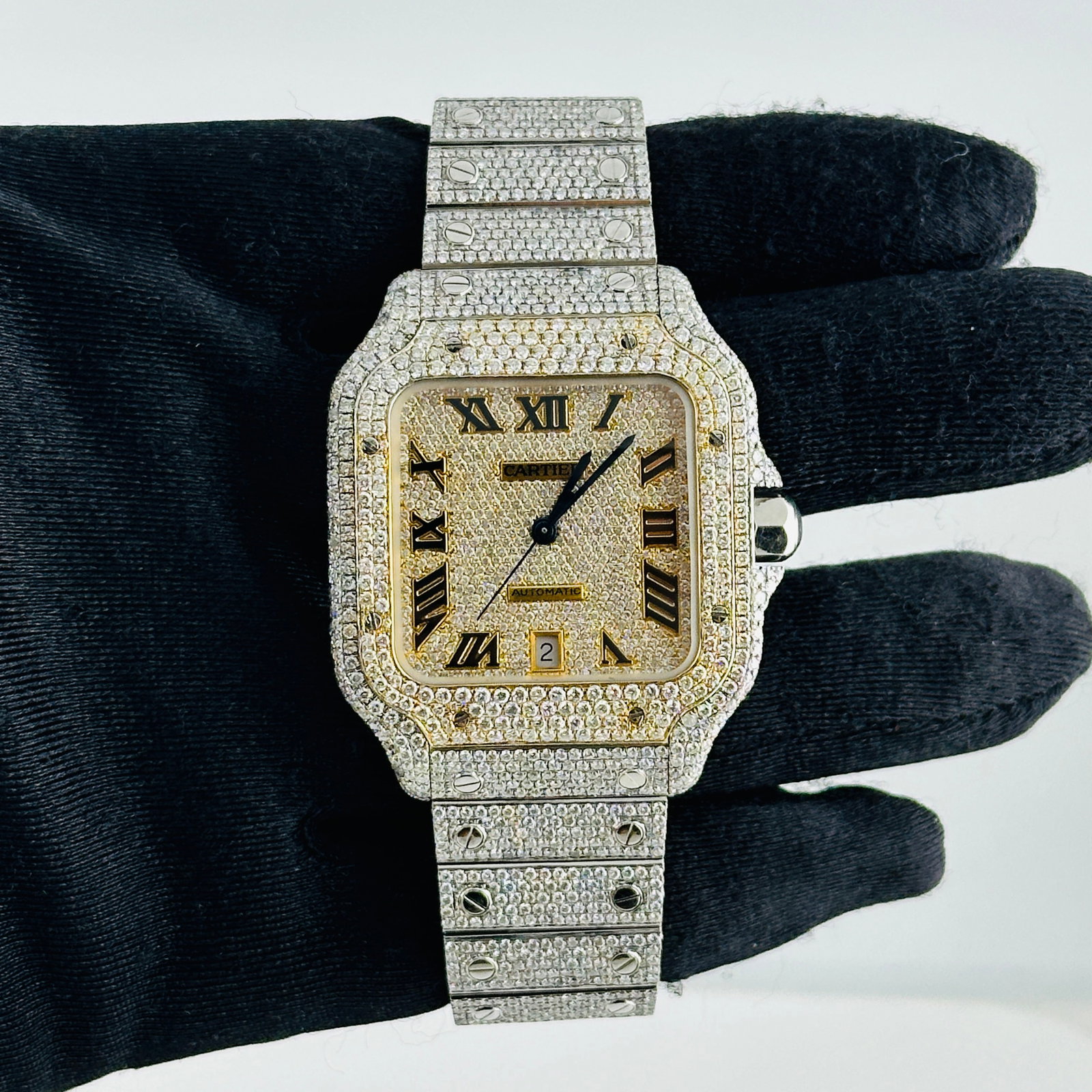 Cartier Santos Ref 4072 Mens Watch Diamond Roman Numeral Dial and Diamond Bracelet (1 of 5)