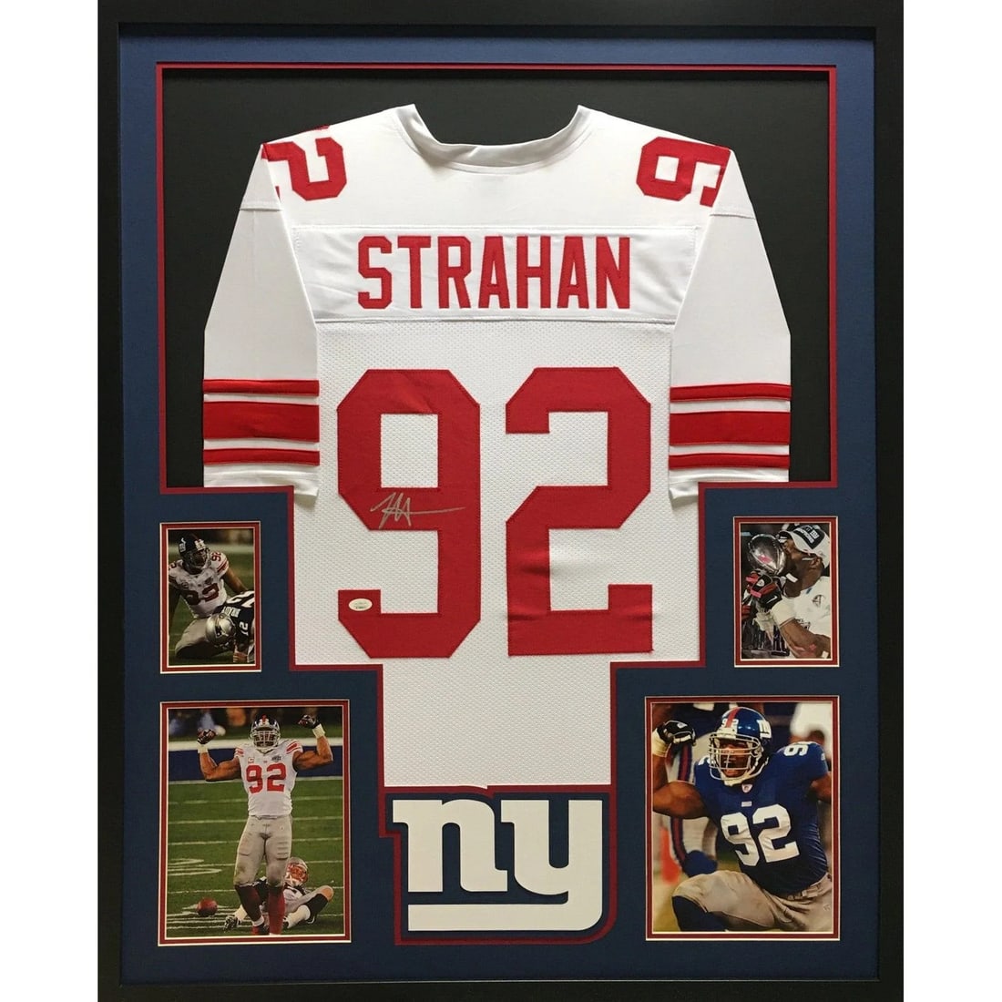 Michael Strahan Signed Framed Jersey JSA Authenticated New York Giants: Michael Strahan Signed Framed Jersey JSA Authenticated New York Giants Celebrate your fandom with this stunning autographed Michael Strahan framed jersey. This authentic jersey features the signature 