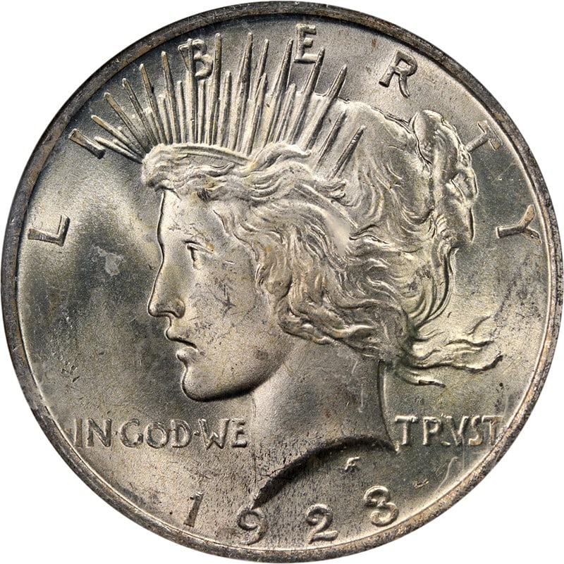 NGC MS66 Graded 1923 Peace Silver Dollar from Binion Collection: NGC MS66 Graded 1923 Peace Silver Dollar from Binion Collection This 1923-P Peace Dollar from the Binion Collection is certified by NGC with a grade of MS66. The coin features fantastic luster, strong