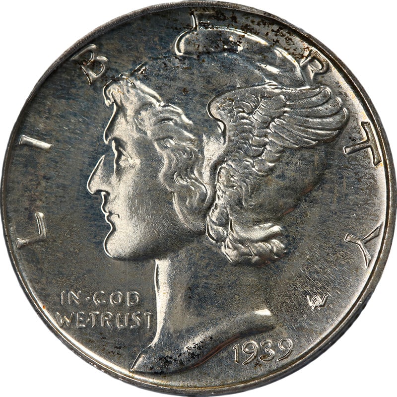1939 Silver Mercury Dime Proof PCGS PR65 Old Green Holder: 1939 Silver Mercury Dime Proof PCGS PR65 Old Green Holder This 1939 Mercury Dime is a proof coin graded PR65 by PCGS and comes in an Old Green Holder (OGH). The coin is uncirculated and composed of si