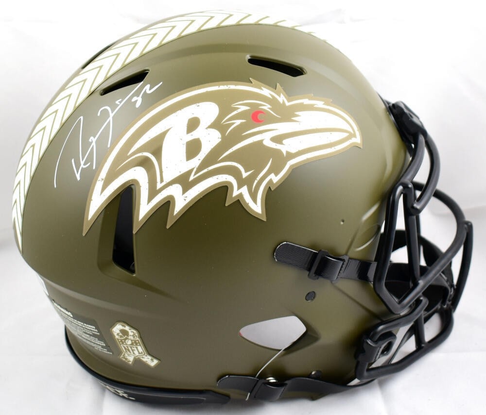 Ray Lewis Signed Ravens Salute to Service Helmet Beckett Authenticated (1 of 10)