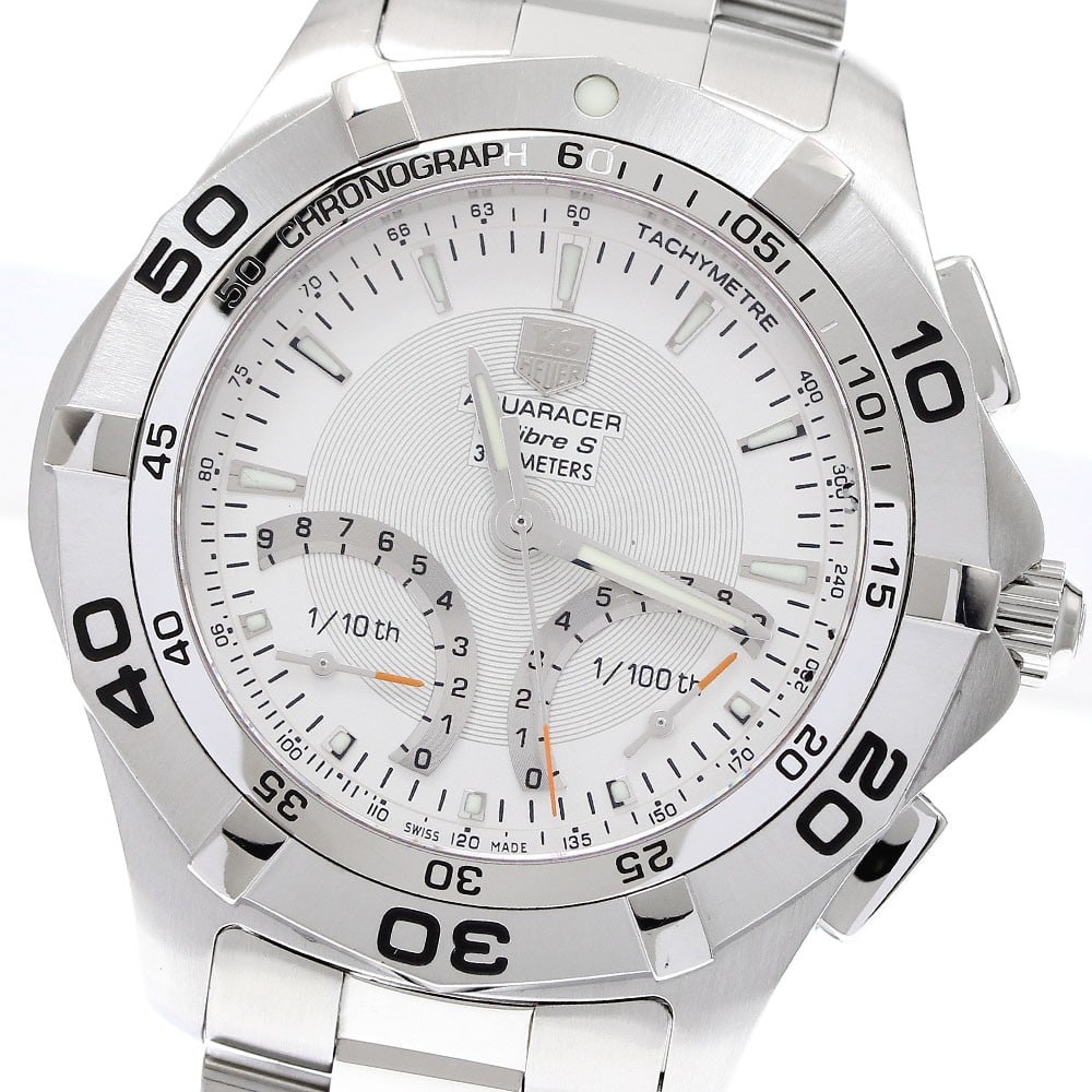 TAG Heuer Aquaracer Caliber S Quartz Chronograph 45mm Men's Watch CAF7011: TAG Heuer Aquaracer Caliber S Quartz Chronograph 45mm Men's Watch CAF7011 This TAG Heuer Aquaracer Caliber S Chronograph Quartz men's wristwatch features a stainless steel case and bracelet with a sil