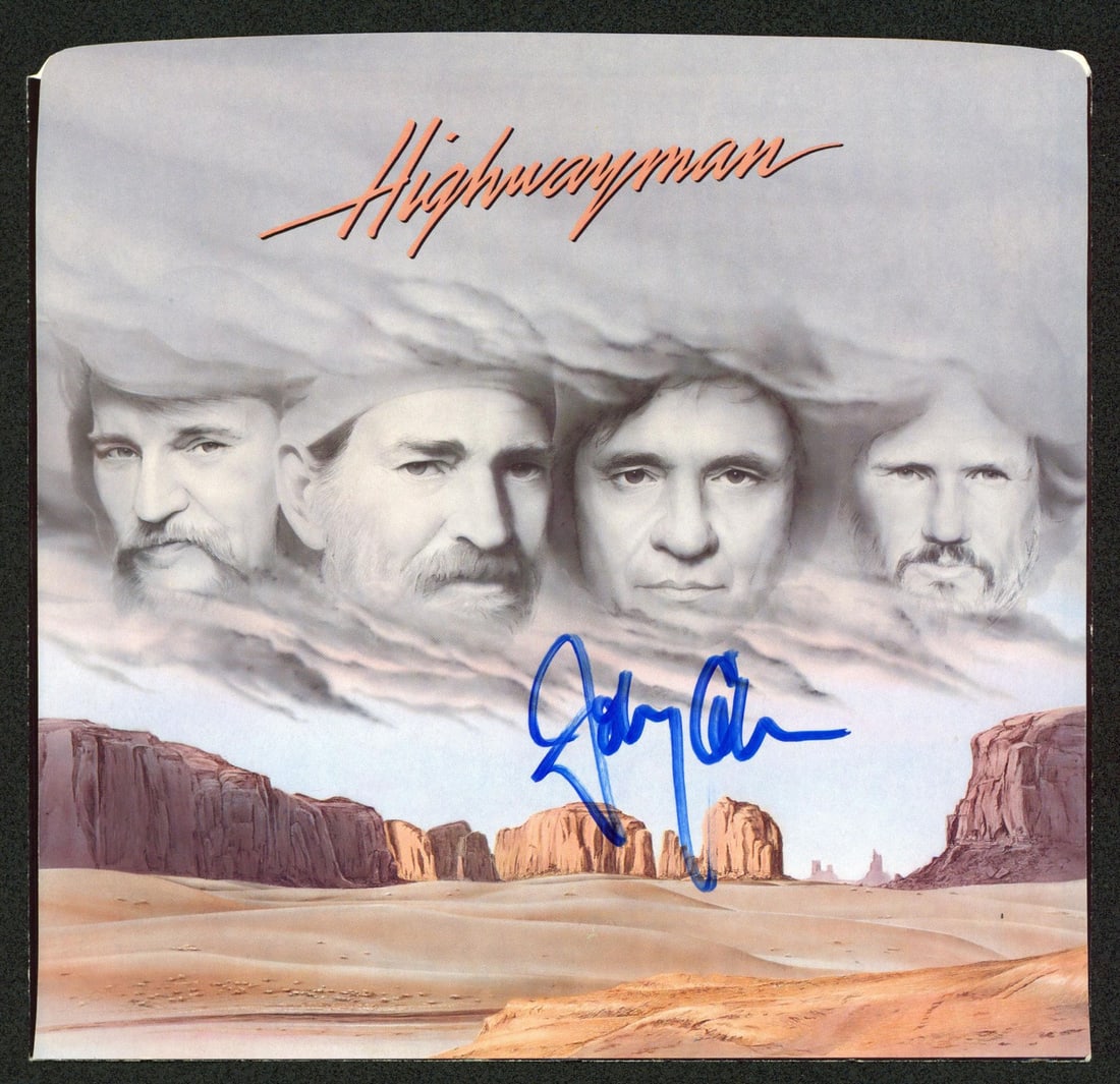 Beckett Certified Johnny Cash signed Highwaymen 45 RPM album cover (1 of 3)