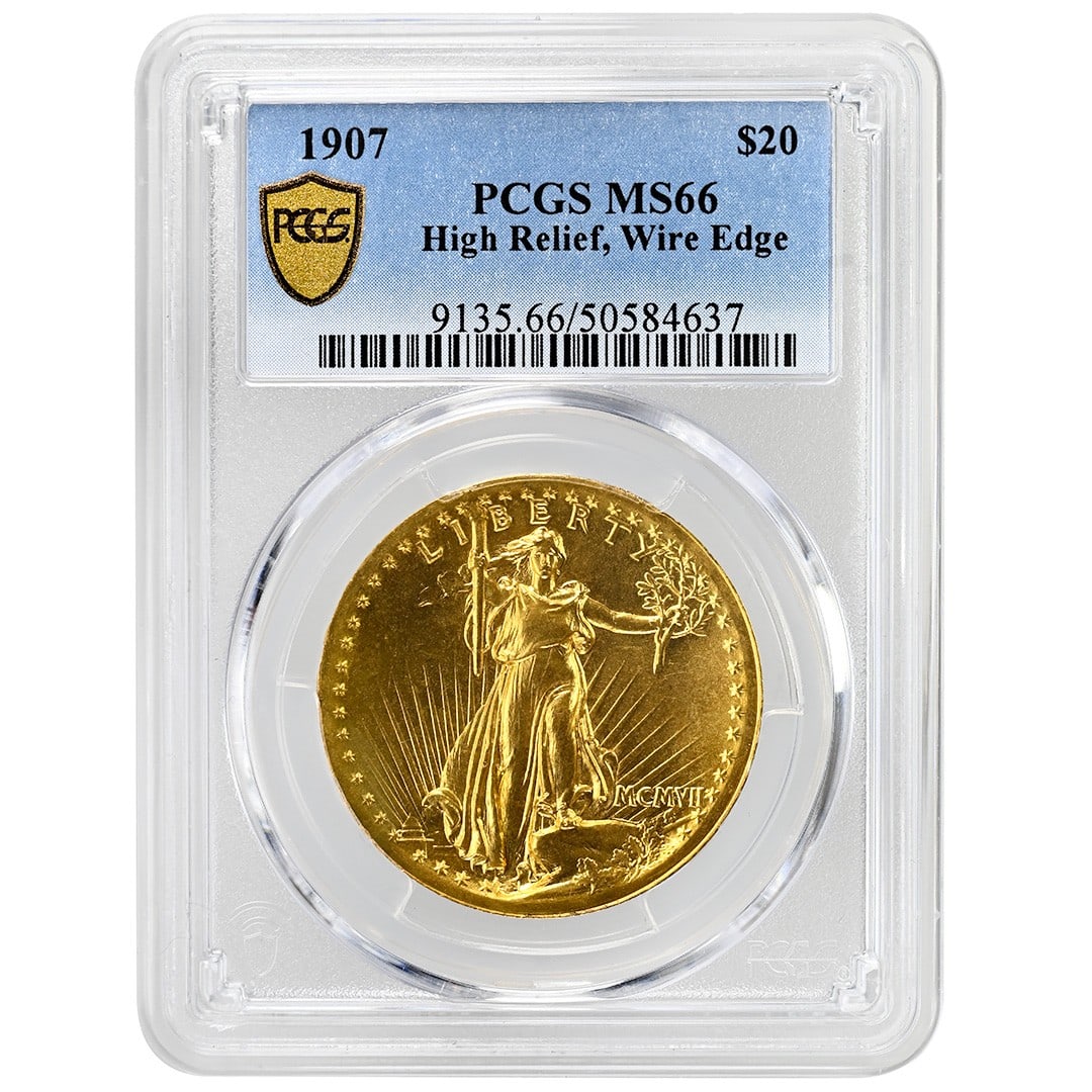 PCGS MS66 Saint-Gaudens 1907 $20 Gold High Relief Wire Edge Double Eagle (1 of 4)