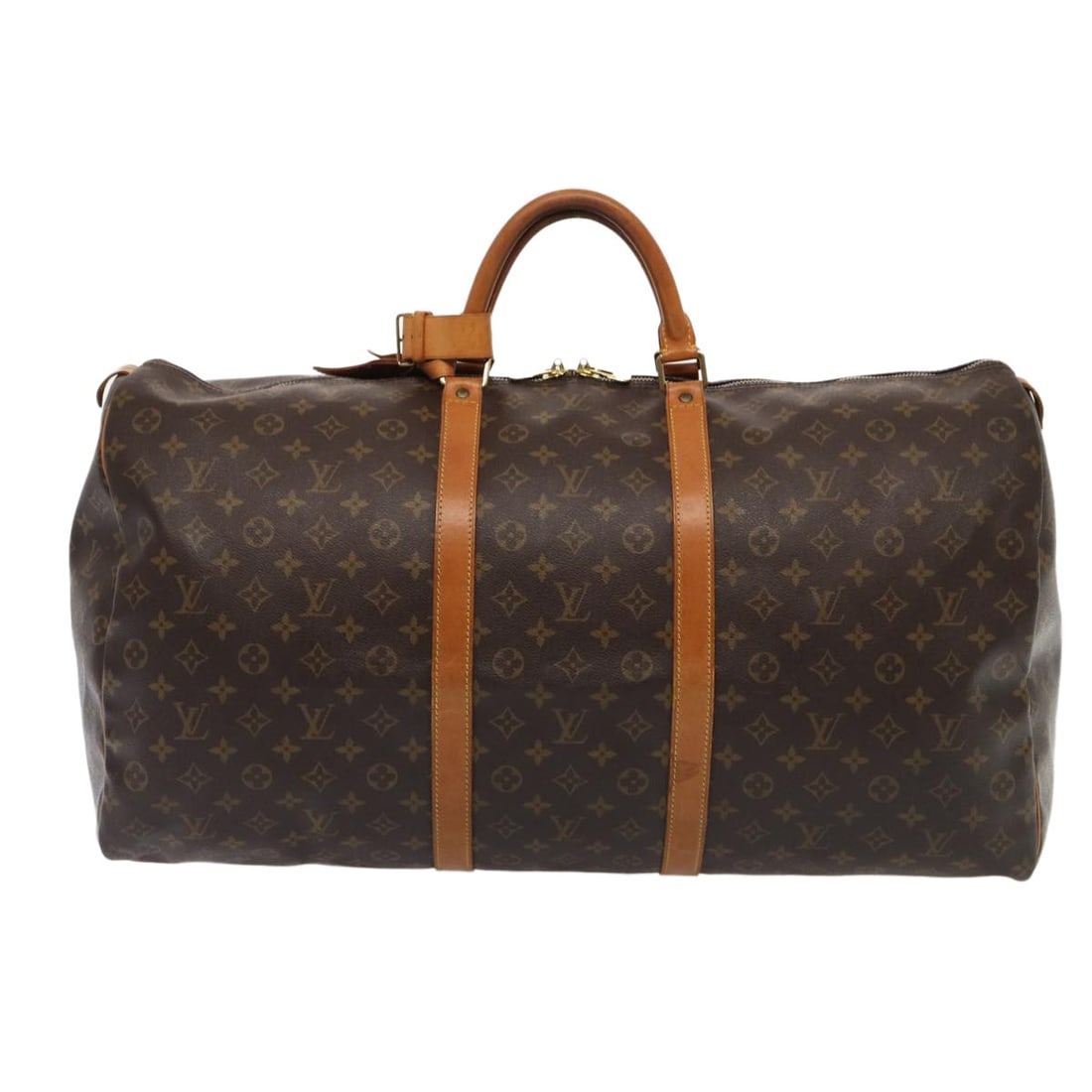 Louis Vuitton Keepall Monogram Canvas Travel Bag Brown 60cm: Louis Vuitton Keepall Monogram Canvas Travel Bag Brown 60cm This Louis Vuitton Keepall bag features the signature Monogram canvas in brown and is designed for unisex use. The bag shows signs of use, i
