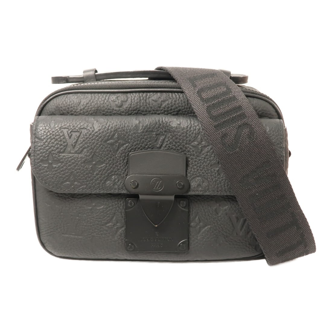 Louis Vuitton S Lock Taurillon Calfskin Black Shoulder Bag: Louis Vuitton S Lock Taurillon Calfskin Black Shoulder Bag This Louis Vuitton S Lock shoulder bag features the iconic Monogram Taurillon design in black calfskin leather. Designed for men, it offers a