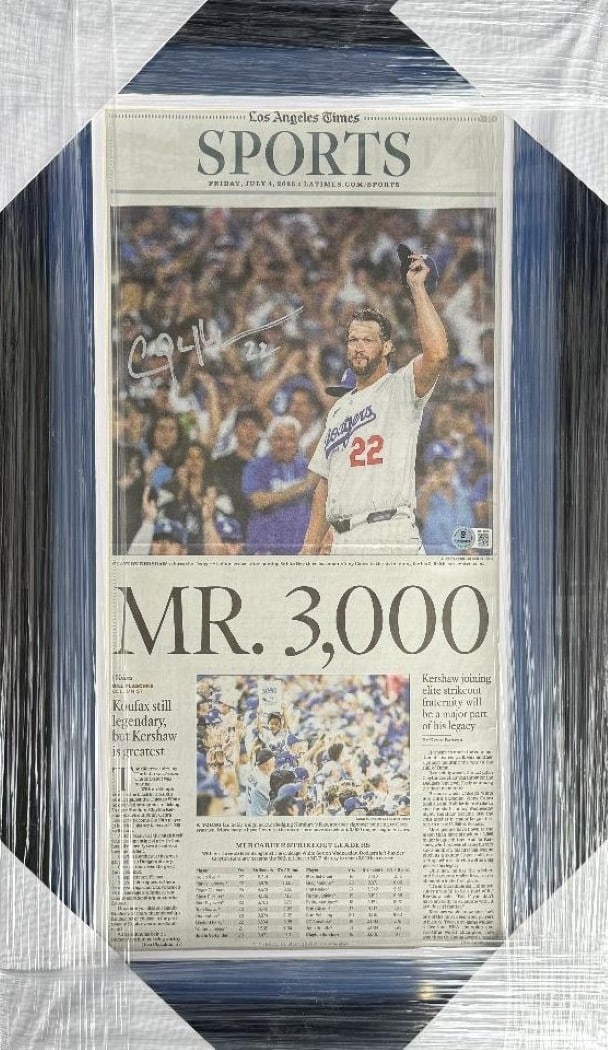 Clayton Kershaw Signed Newspaper Cover Framed Beckett Authenticated: Clayton Kershaw Signed Newspaper Cover Framed Beckett Authenticated Celebrate the incredible achievement of Clayton Kershaw with this signed autographed newspaper cover. This original piece features K