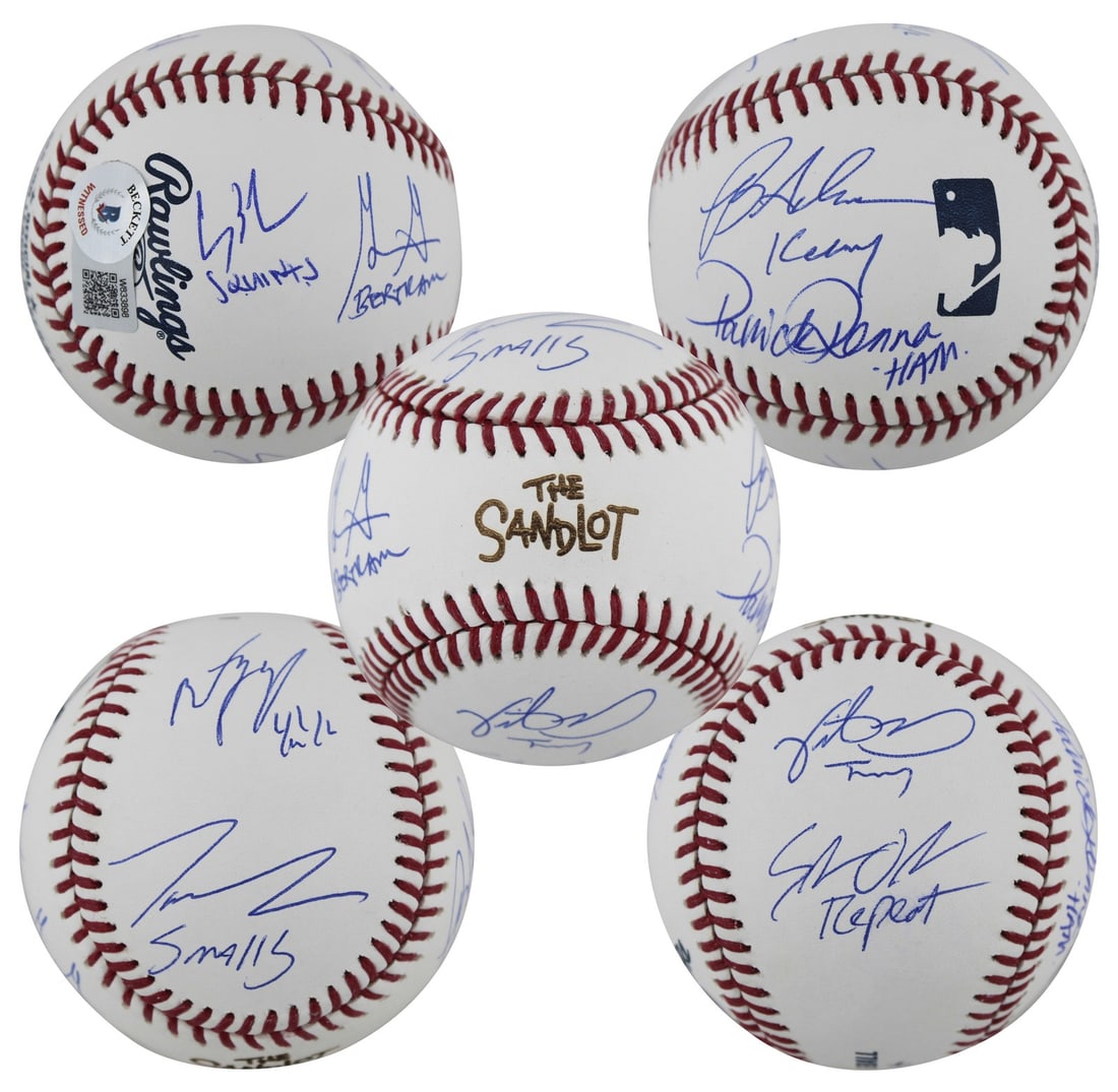 Signed Sandlot Baseball with 8 Cast Autographs BAS Certified: Signed Sandlot Baseball with 8 Cast Autographs BAS Certified This authentic Sandlot baseball is signed by eight cast members from the beloved film, including Tom Guiry, Chauncey Leopardi, Brandon Adam