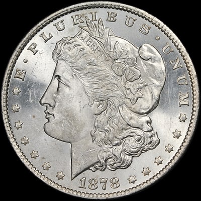 1878-P Morgan Silver Dollar 7TF Rev 79 Choice BU+: 1878-P Morgan Silver Dollar 7TF Rev 79 Choice BU+ This is an original 1878-P 7 Tail Feathers Reverse of 1879 Morgan Silver Dollar. It features bright white surfaces, fantastic luster, strong strike, a