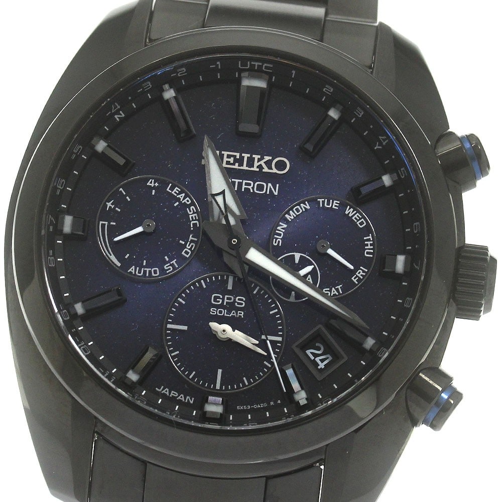Seiko Astron Solar Radio Controlled Men's Wristwatch SBXC077: Seiko Astron Solar Radio Controlled Men's Wristwatch SBXC077 This SEIKO Astron men's wristwatch, model SBXC077/5X53-0BC0, features a stainless steel case and bracelet with a striking blue gradient dia