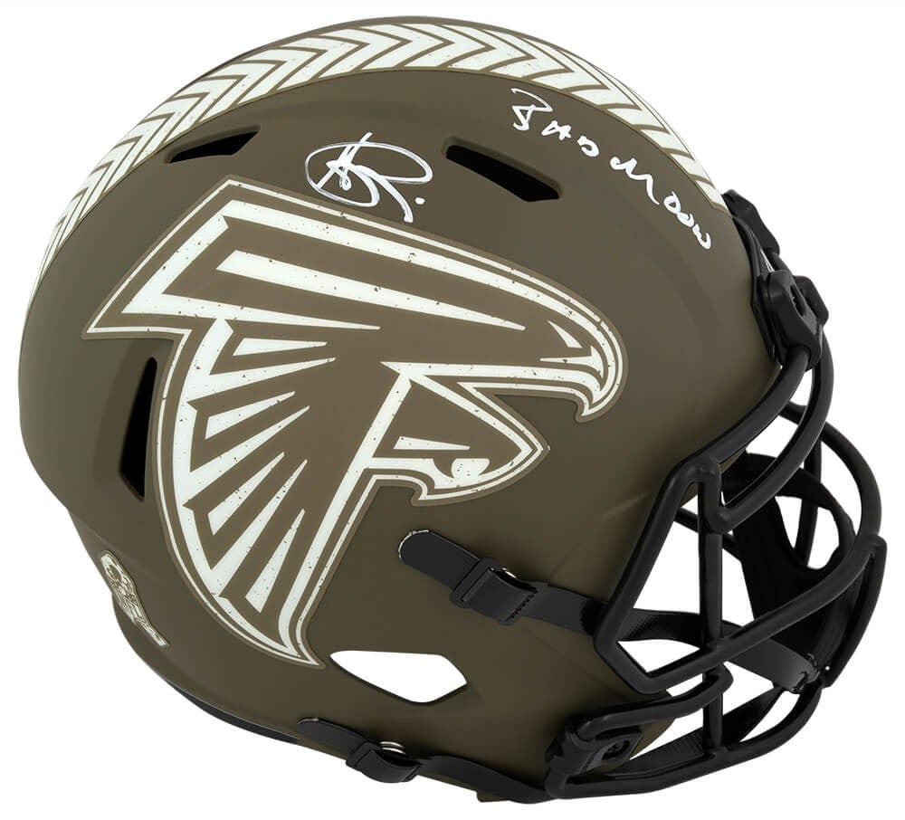 Andre Rison Signed Atlanta Falcons Salute Helmet with Bad Moon Inscription - COA: Andre Rison Signed Atlanta Falcons Salute Helmet with Bad Moon Inscription - COA This is an original signed Atlanta Falcons Salute to Service Riddell full size speed replica helmet by Andre Rison, fea
