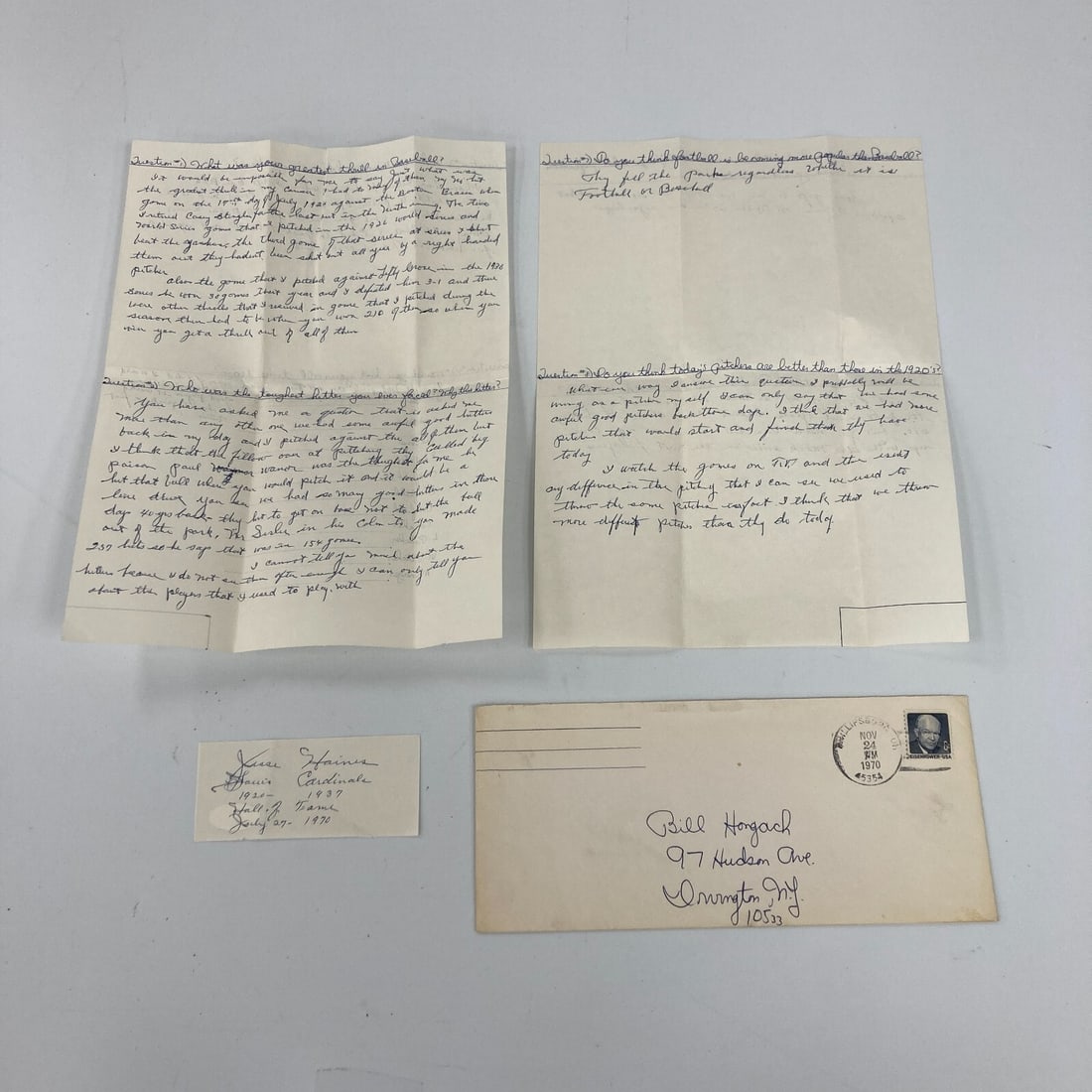 Rare Jesse Haines Handwritten Questionnaire Signed JSA Authenticated Baseball Memorabilia (1 of 11)