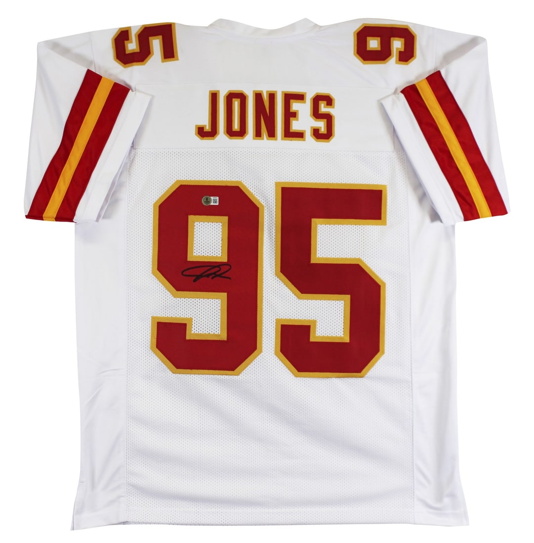 Chris Jones Autographed Kansas City Chiefs White Jersey Beckett Authenticated: Chris Jones Autographed Kansas City Chiefs White Jersey Beckett Authenticated This authentic white pro style jersey has been personally signed by Chris Jones of the Kansas City Chiefs. The jersey feat