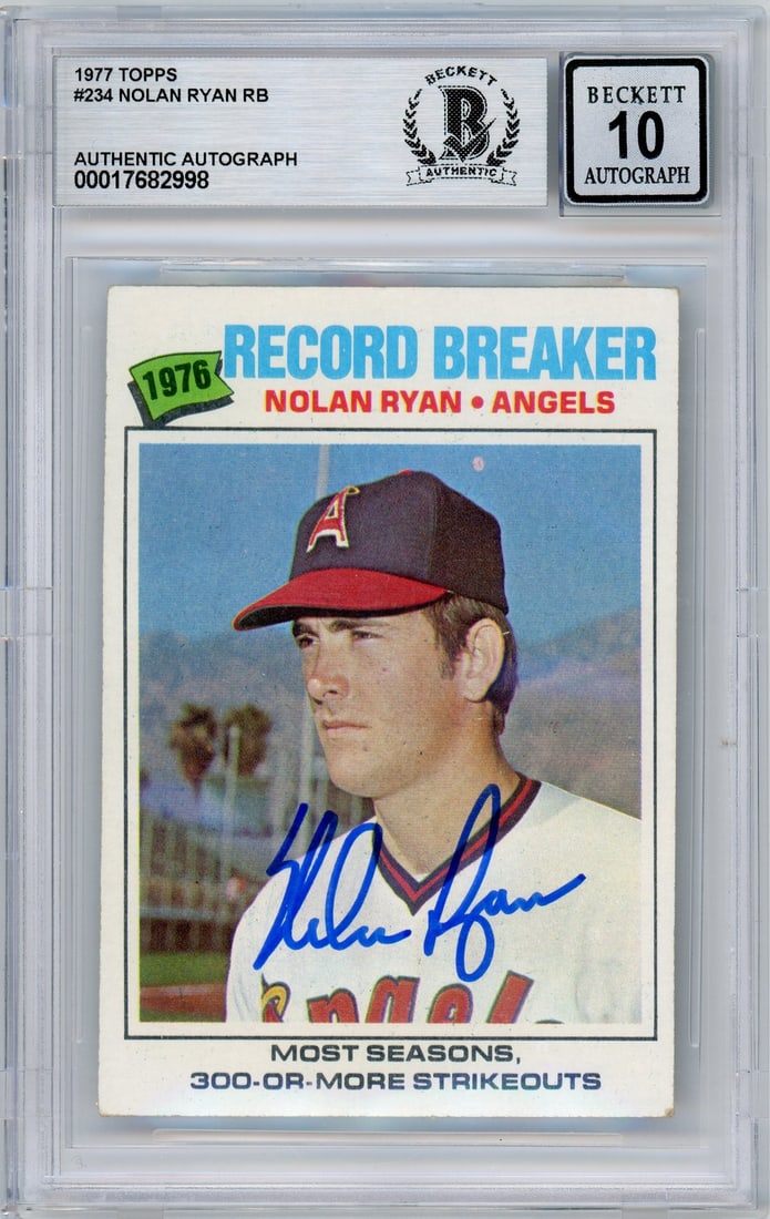 Nolan Ryan 1977 Topps Record Breaker Hand Signed Baseball Card BGS Auto 10 (1 of 2)