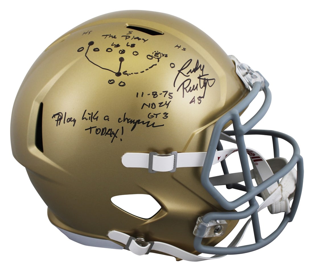 Rudy Ruettiger Signed Notre Dame F/S Speed Helmet with Hand Drawn Play BAS (1 of 3)