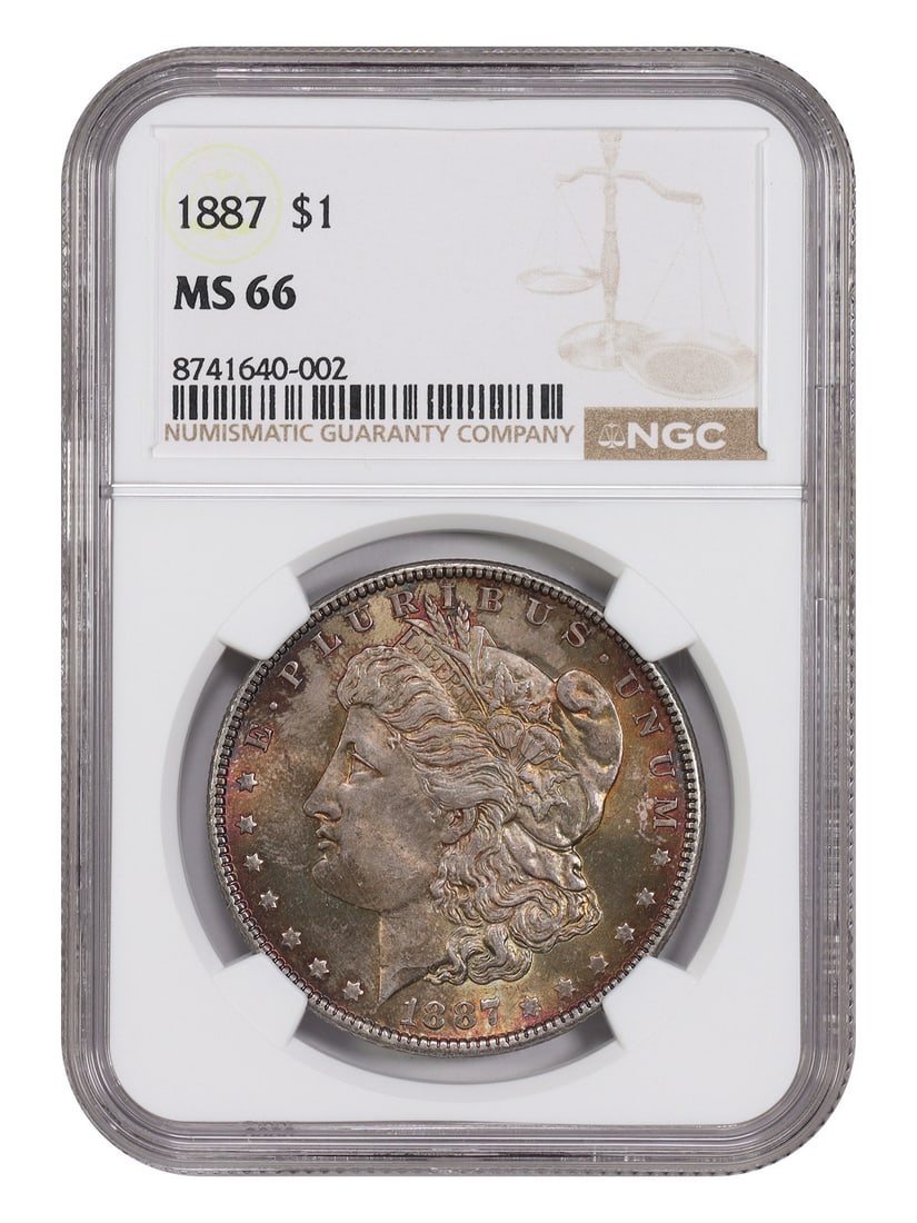 NGC MS66 1887 Morgan Silver Dollar Philadelphia Mint: NGC MS66 1887 Morgan Silver Dollar Philadelphia Mint This 1887 Morgan Dollar is graded MS66 by NGC and is an uncirculated coin from the Philadelphia Mint. Renowned among collectors, the 1887 issue is 