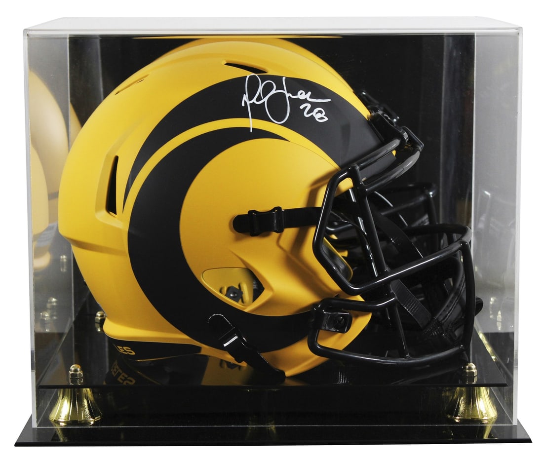 Marshall Faulk Signed Rave Full Size Helmet with Case BAS Authenticated: Marshall Faulk Signed Rave Full Size Helmet with Case BAS Authenticated This full-size speed replica helmet is an impressive collectible for fans of Marshall Faulk and the Los Angeles Rams. Personally