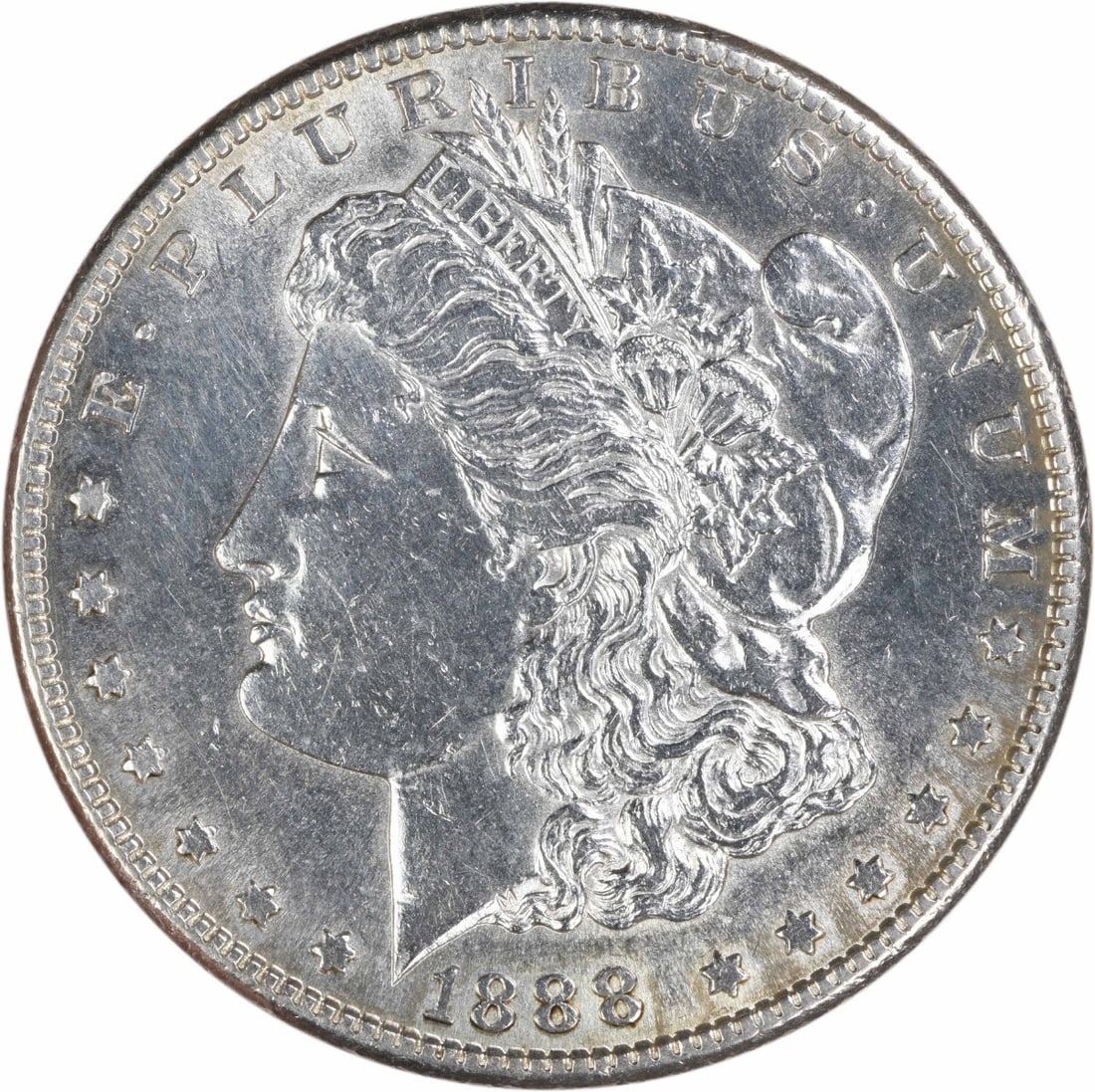 San Francisco 1888 Morgan Dollar AU 90 Percent Silver Uncertified: San Francisco 1888 Morgan Dollar AU 90 Percent Silver Uncertified This 1888-S Morgan Silver Dollar is composed of 90% silver and 10% copper and was minted in San Francisco. Graded as About Uncirculate
