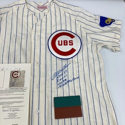 Billy Williams autographed Chicago Cubs Mitchell Ness jersey with stats inscription: Billy Williams autographed Chicago Cubs Mitchell Ness jersey with stats inscription This is an authentic Mitchell & Ness Chicago Cubs jersey signed and inscribed with stats by Billy Williams. The jers