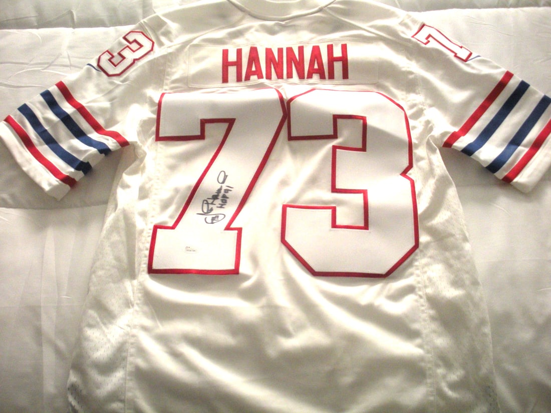 Nike New England Patriots Jersey Signed by John Hannah with JSA COA: Nike New England Patriots Jersey Signed by John Hannah with JSA COA This is a pre-owned, officially licensed Nike jersey signed by John Hannah of the New England Patriots. The jersey comes with JSA/CO