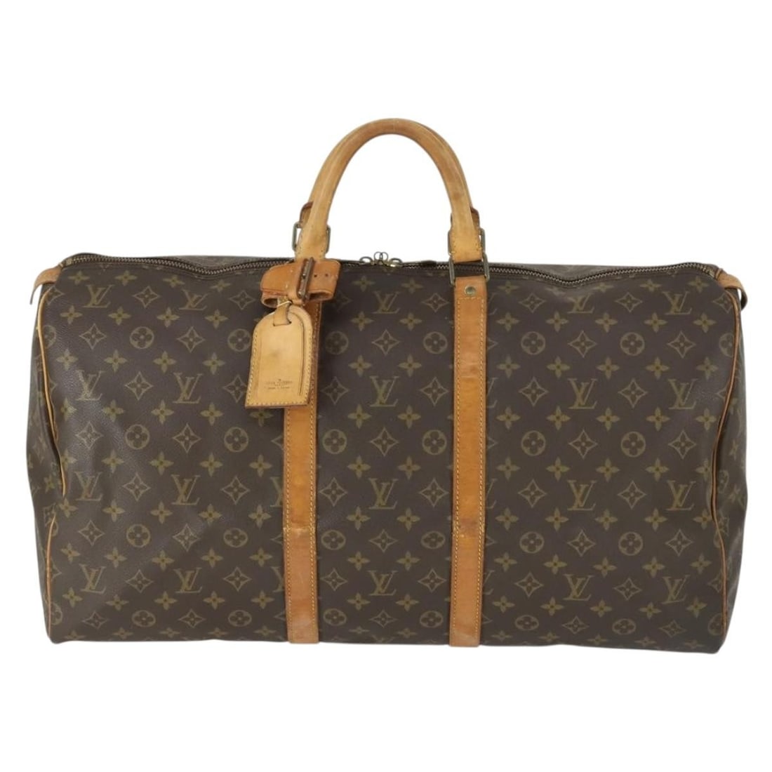 Keepall Monogram Canvas Travel Bag by Louis Vuitton Brown 55cm: Keepall Monogram Canvas Travel Bag by Louis Vuitton Brown 55cm This Louis Vuitton Keepall Bag features the signature Monogram Canvas and is designed for unisex use. The bag is brown and made from dura