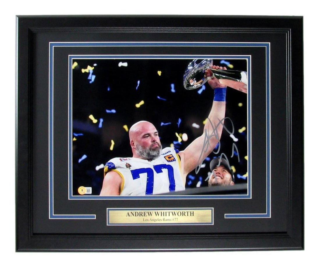 Framed Andrew Whitworth Signed 11x14 Los Angeles Rams Photo Beckett Authenticated: Framed Andrew Whitworth Signed 11x14 Los Angeles Rams Photo Beckett Authenticated This framed 11x14 photo features the autograph of Andrew Whitworth from the Los Angeles Rams. The item is authenticate