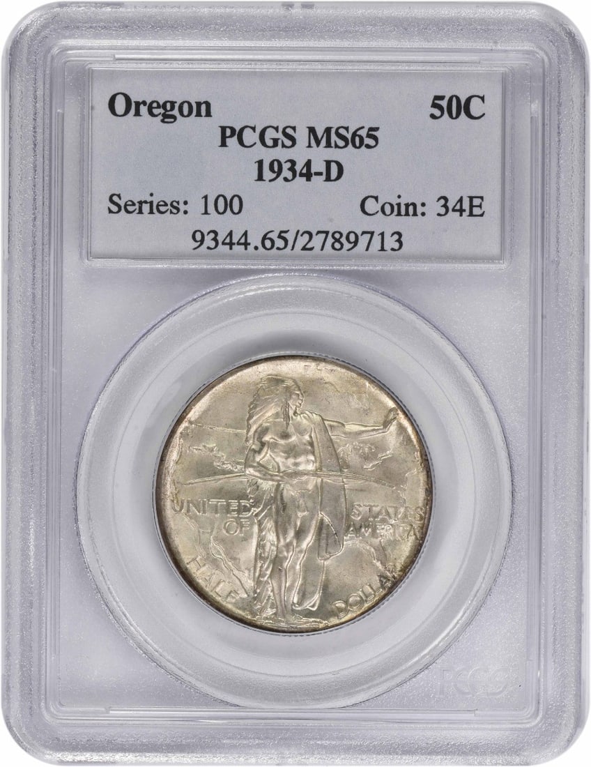 1934-D Oregon Silver Half Dollar MS65 Graded by PCGS (1 of 2)