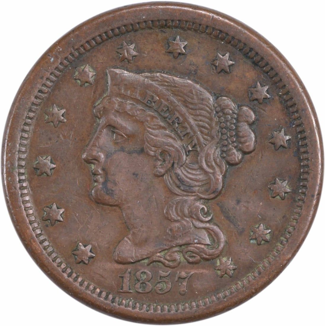 1857 Braided Hair Large Cent Small Date Copper Coin EF Uncertified (1 of 2)
