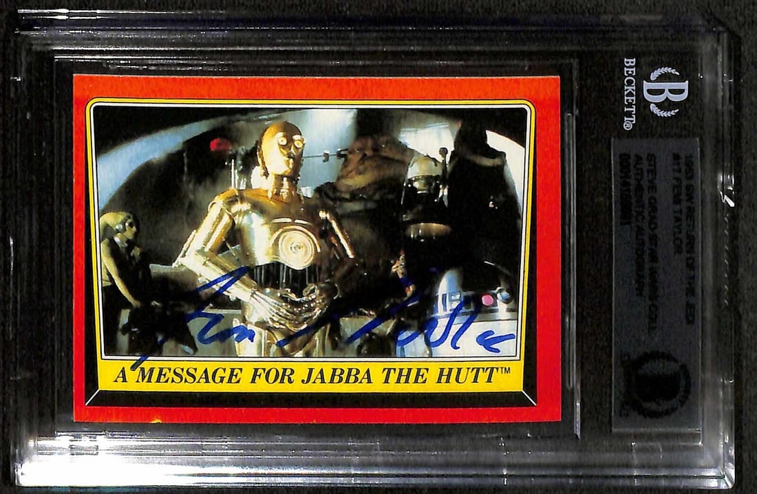 1983 Topps Star Wars Return of the Jedi #17 Signed by Femi Taylor Beckett Authenticated: 1983 Topps Star Wars Return of the Jedi #17 Signed by Femi Taylor Beckett Authenticated This is an original 1983 Topps Return of the Jedi #17 "A Message for Jabba" trading card, personally signed by F