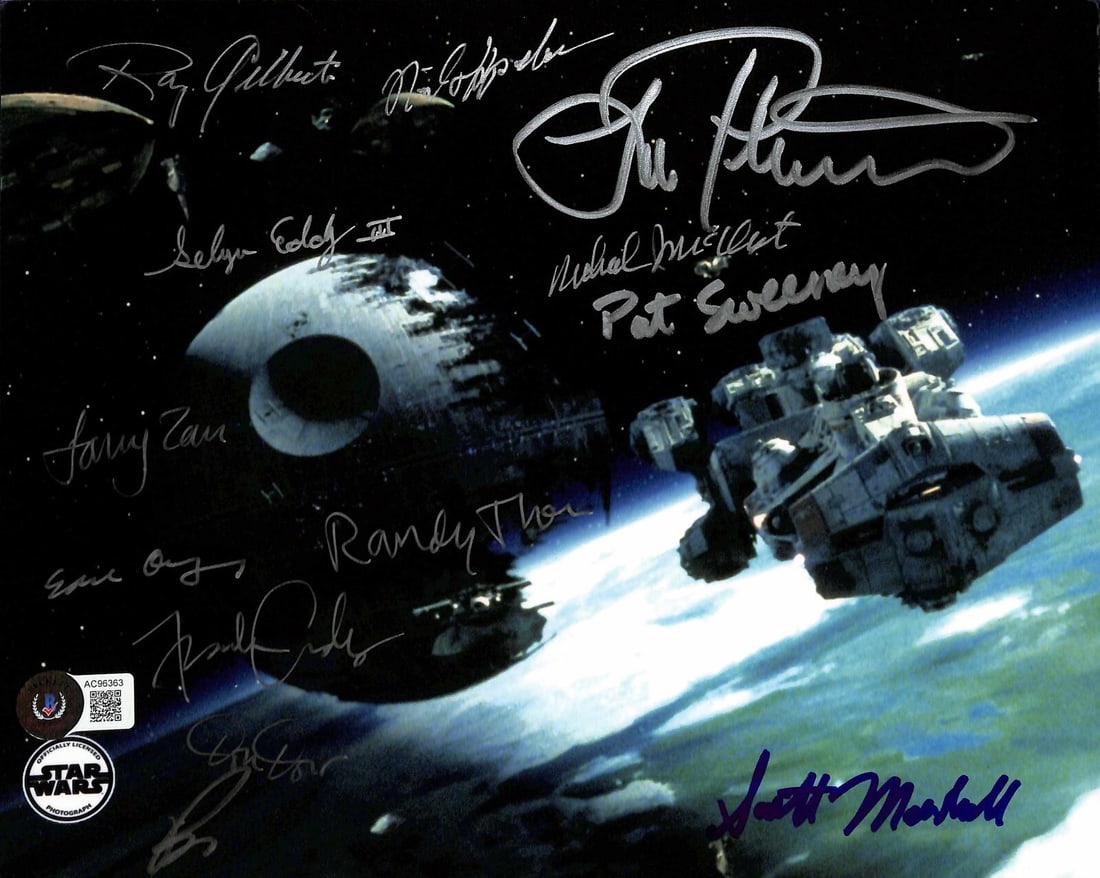 Star Wars ROTJ ILM Battle of Endor Signed 8x10 Photo with Beckett LOA: Star Wars ROTJ ILM Battle of Endor Signed 8x10 Photo with Beckett LOA This stunning 8x10 color photograph captures the iconic Battle of Endor from Star Wars: Return of the Jedi, featuring the authenti