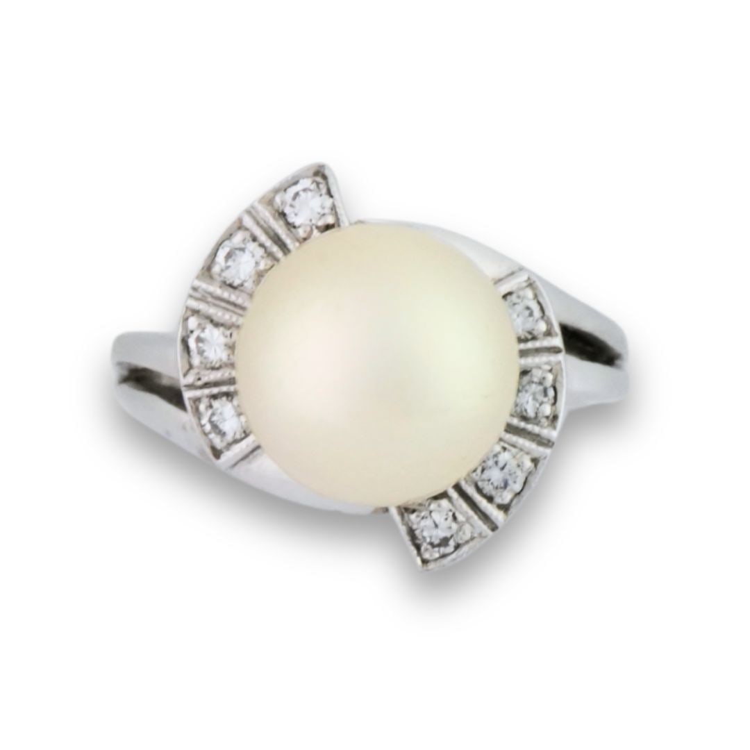 Vintage Pearl Diamond Ring 14K White Gold Size 3.25 (1 of 6)