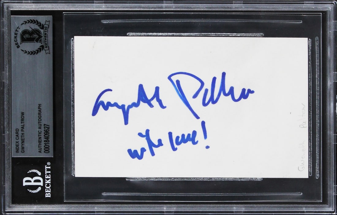 Gwyneth Paltrow Iron Man Signed 3x5 Index Card with Love Beckett Authenticated: Gwyneth Paltrow Iron Man Signed 3x5 Index Card with Love Beckett Authenticated This authentic autographed 3x5 index card features the inscription "With Love" and has been personally signed by Gwyneth 