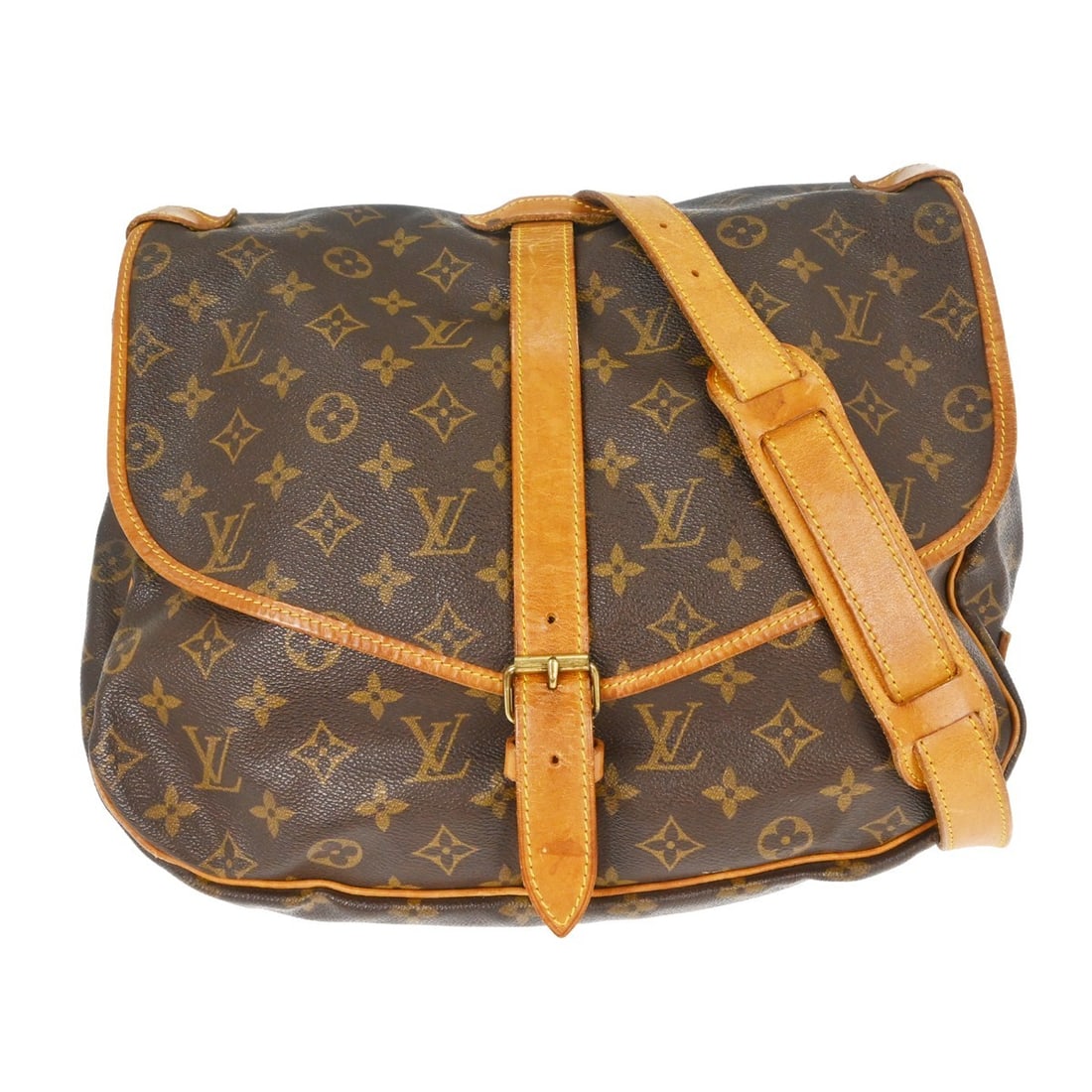 Monogram Canvas Saumur Shoulder Bag by Louis Vuitton: Monogram Canvas Saumur Shoulder Bag by Louis Vuitton The Louis Vuitton Saumur Handbag features the iconic Monogram canvas design in brown and is suitable for unisex use. This vintage handbag, crafted 