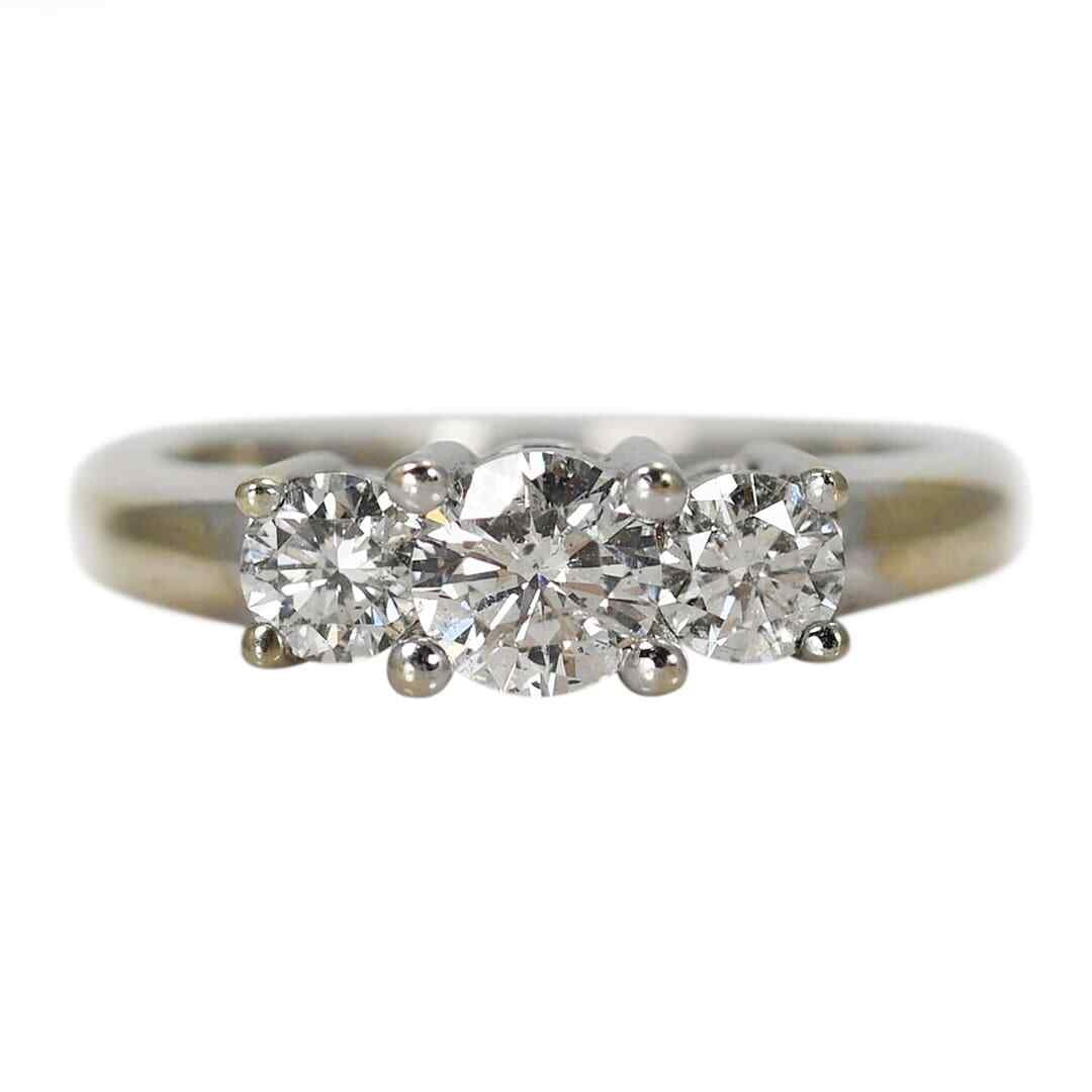 14k White Gold Three-Stone Diamond Ring Size 6 (1 of 6)