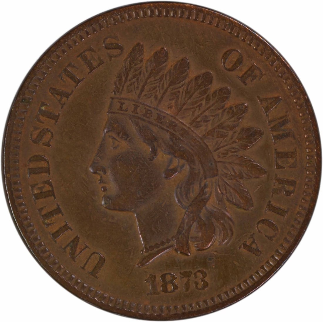 1873 Indian Head Cent Closed 3 AU Grade Uncertified Small Cent: 1873 Indian Head Cent Closed 3 AU Grade Uncertified Small Cent This 1873 Indian Head Cent features the 'Closed 3' variety and was minted in Philadelphia. Composed of 95% copper with 5% tin and zinc, t