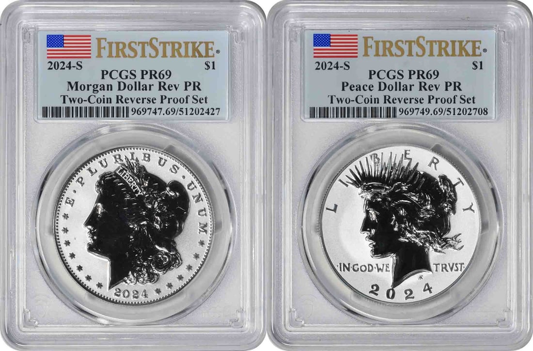 2024-S PCGS PR69 Reverse Proof Morgan Peace Dollar 2-Coin Set (1 of 2)
