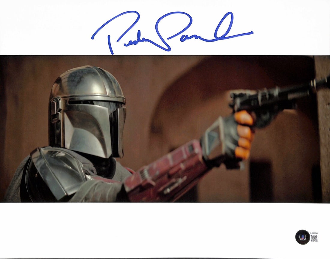 Pedro Pascal Signed 11x14 Mandalorian Photo Beckett Certified: Pedro Pascal Signed 11x14 Mandalorian Photo Beckett Certified This stunning 11x14 photograph captures Pedro Pascal as The Mandalorian from the Star Wars TV series, featuring his authentic signature in