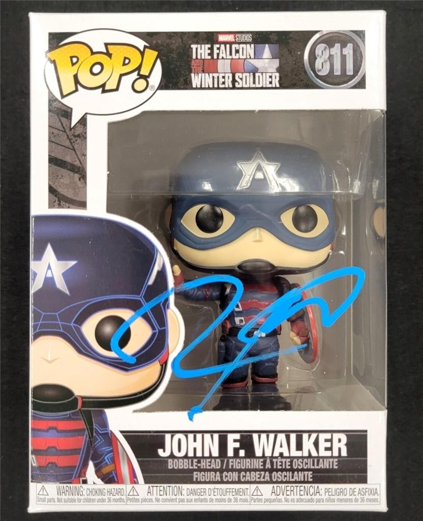 Wyatt Russell Signed John F Walker Funko Pop Marvel Falcon Winter Soldier Beckett Authenticated: Wyatt Russell Signed John F Walker Funko Pop Marvel Falcon Winter Soldier Beckett Authenticated This collectible Funko Pop! features Wyatt Russell's signature, authenticated by Beckett. It represents 