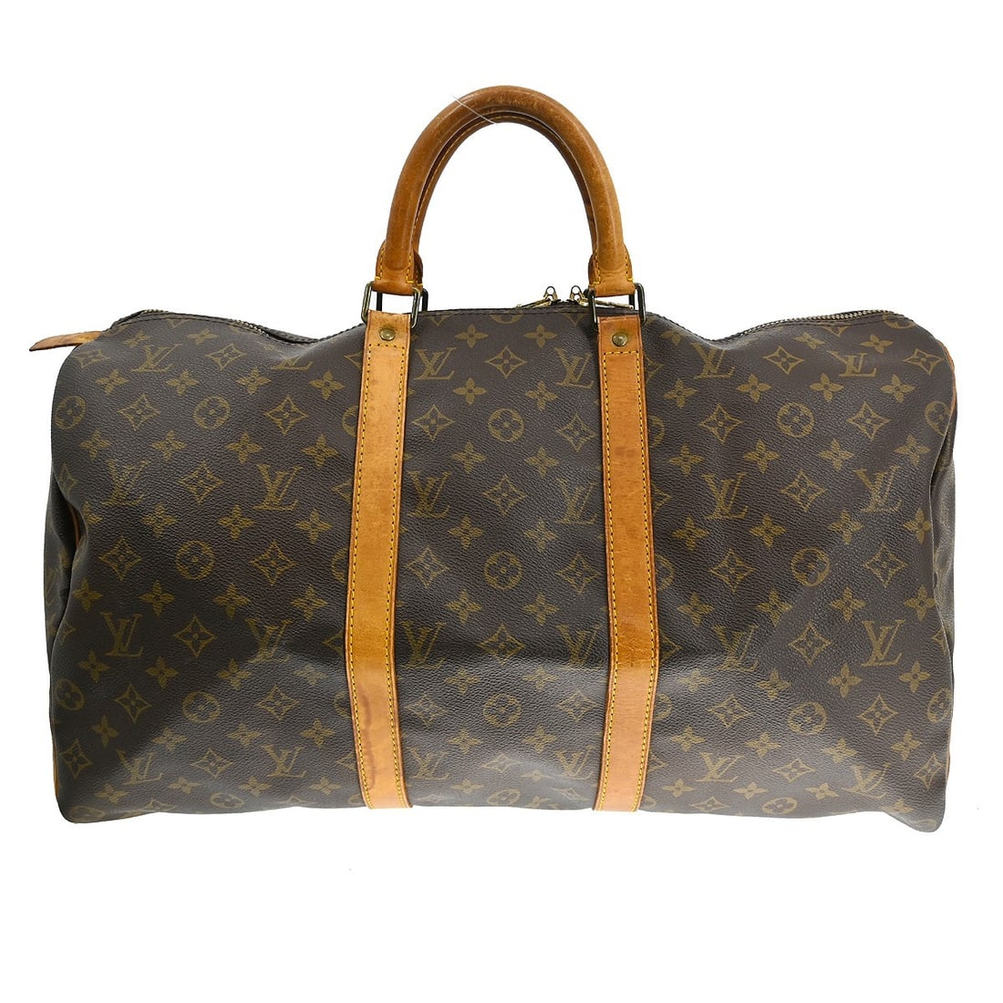 Louis Vuitton Keepall Monogram Canvas Travel Bag Brown France: Louis Vuitton Keepall Monogram Canvas Travel Bag Brown France This Louis Vuitton Keepall Bag features the iconic Monogram canvas in brown, designed for unisex use. As a vintage item, it shows visible 