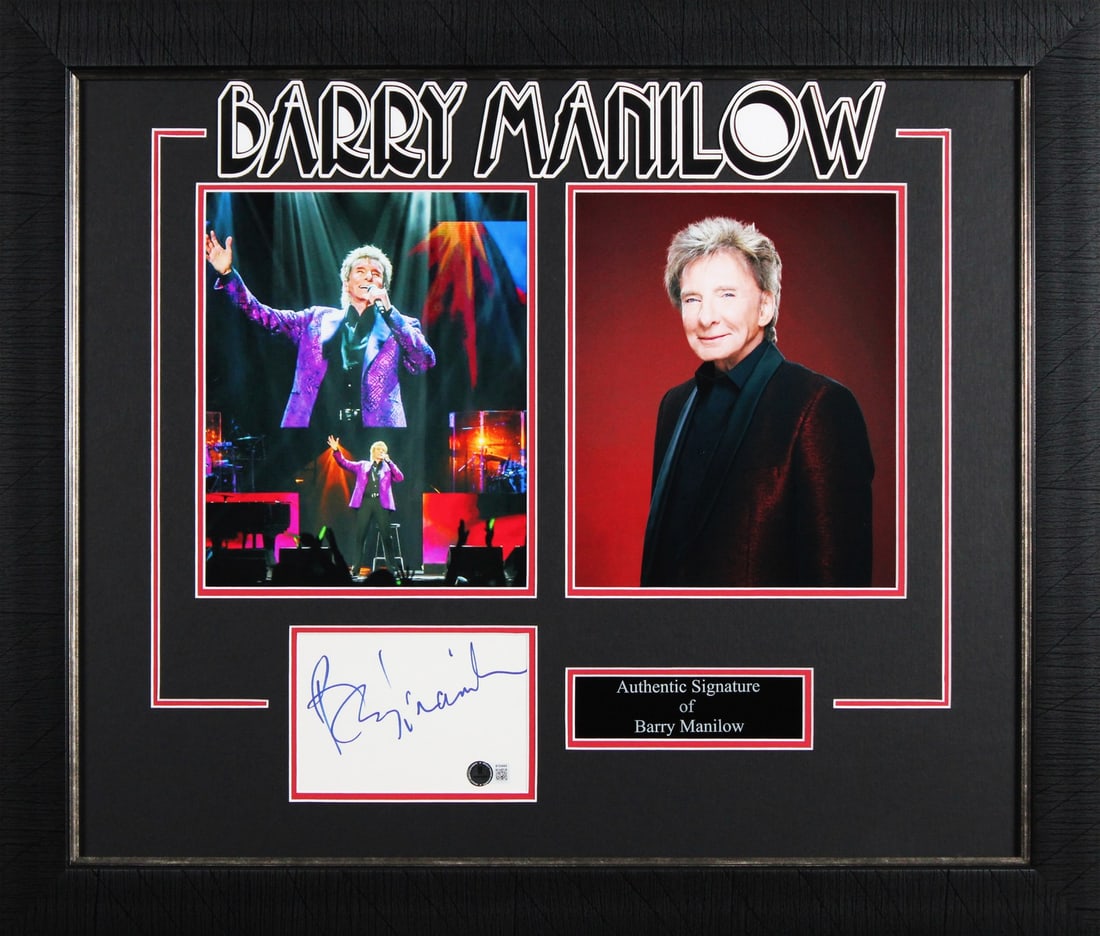 Framed Barry Manilow signed 4x6 index card Beckett authenticated (1 of 2)