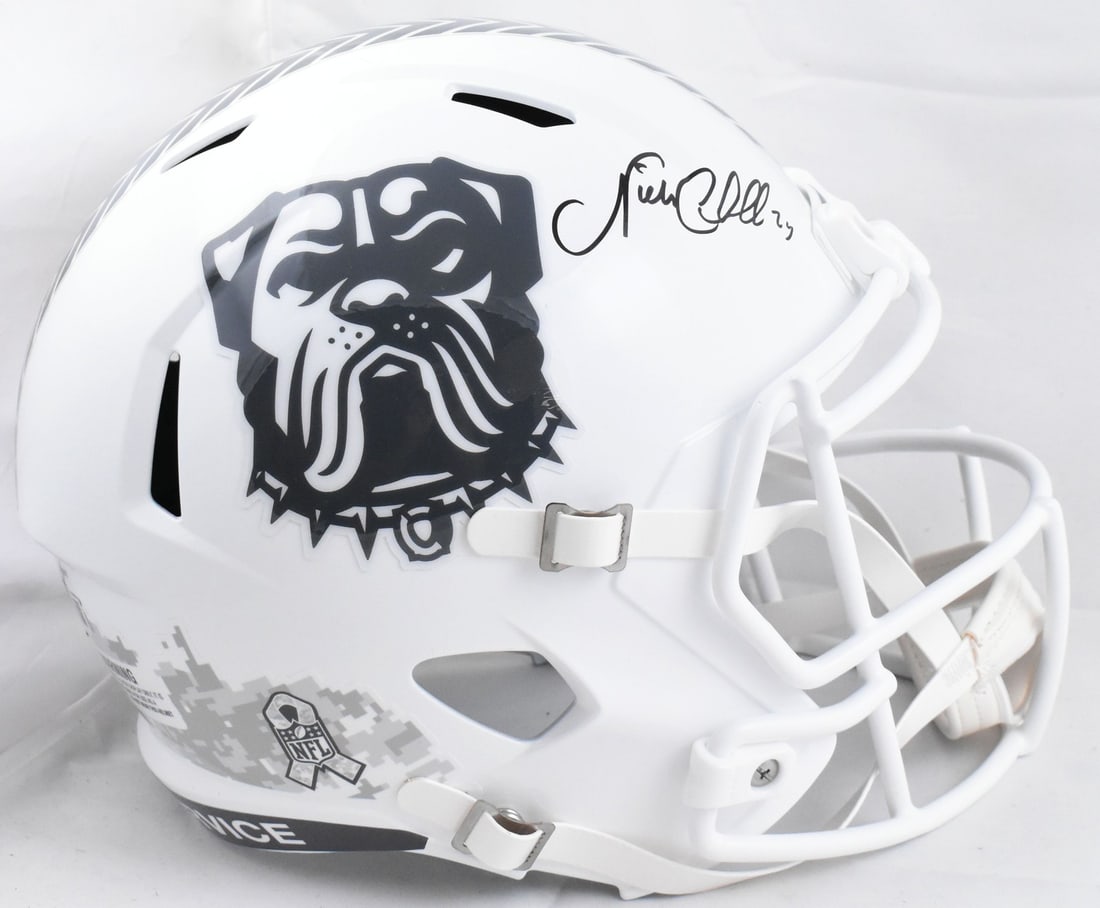 Cleveland Browns Full Size Speed Helmet Signed by Nick Chubb Beckett Hologram: Cleveland Browns Full Size Speed Helmet Signed by Nick Chubb Beckett Hologram This full-size Cleveland Browns Salute 24 Speed helmet features an authentic autograph from Nick Chubb. The helmet is an o