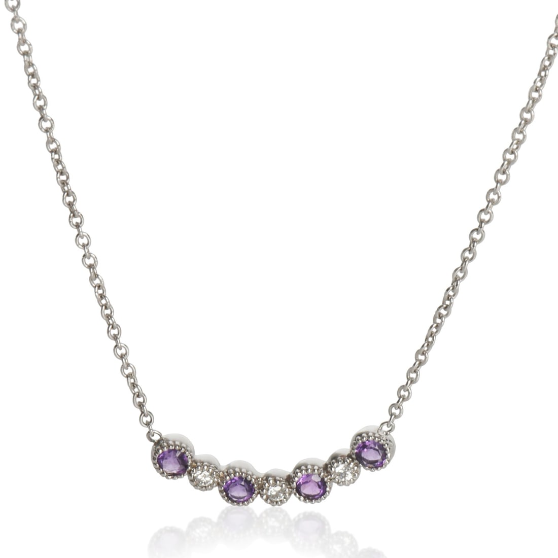 14K White Gold Amethyst Diamond Pendant 18in Round Brilliant (1 of 3)