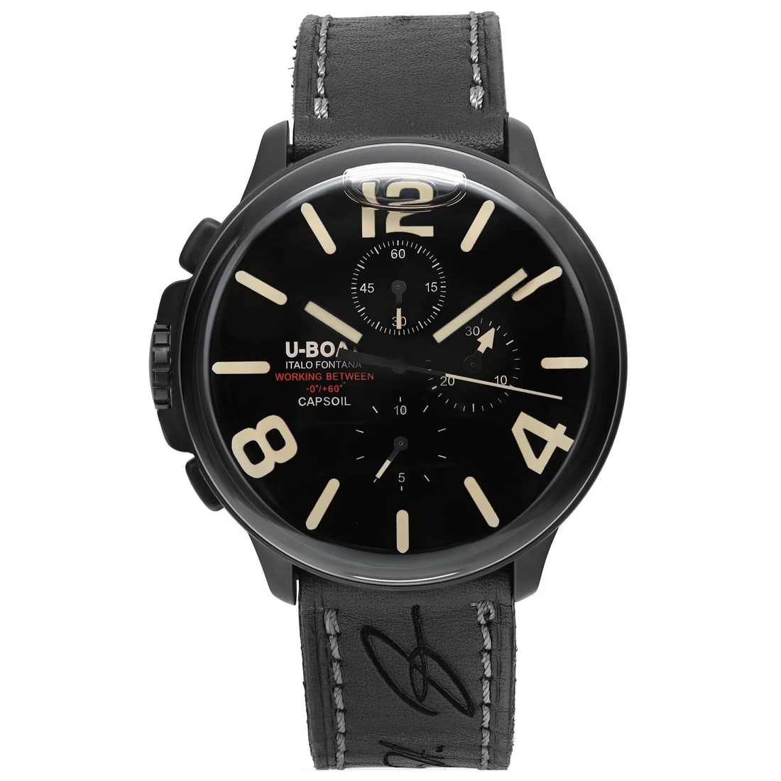 U-Boat Capsoil 45mm Black DLC Steel Quartz Men's Watch with Box and Papers: U-Boat Capsoil 45mm Black DLC Steel Quartz Men's Watch with Box and Papers Introducing the U-Boat Capsoil wristwatch, a perfect blend of casual style and functionality. This 45mm round watch features 
