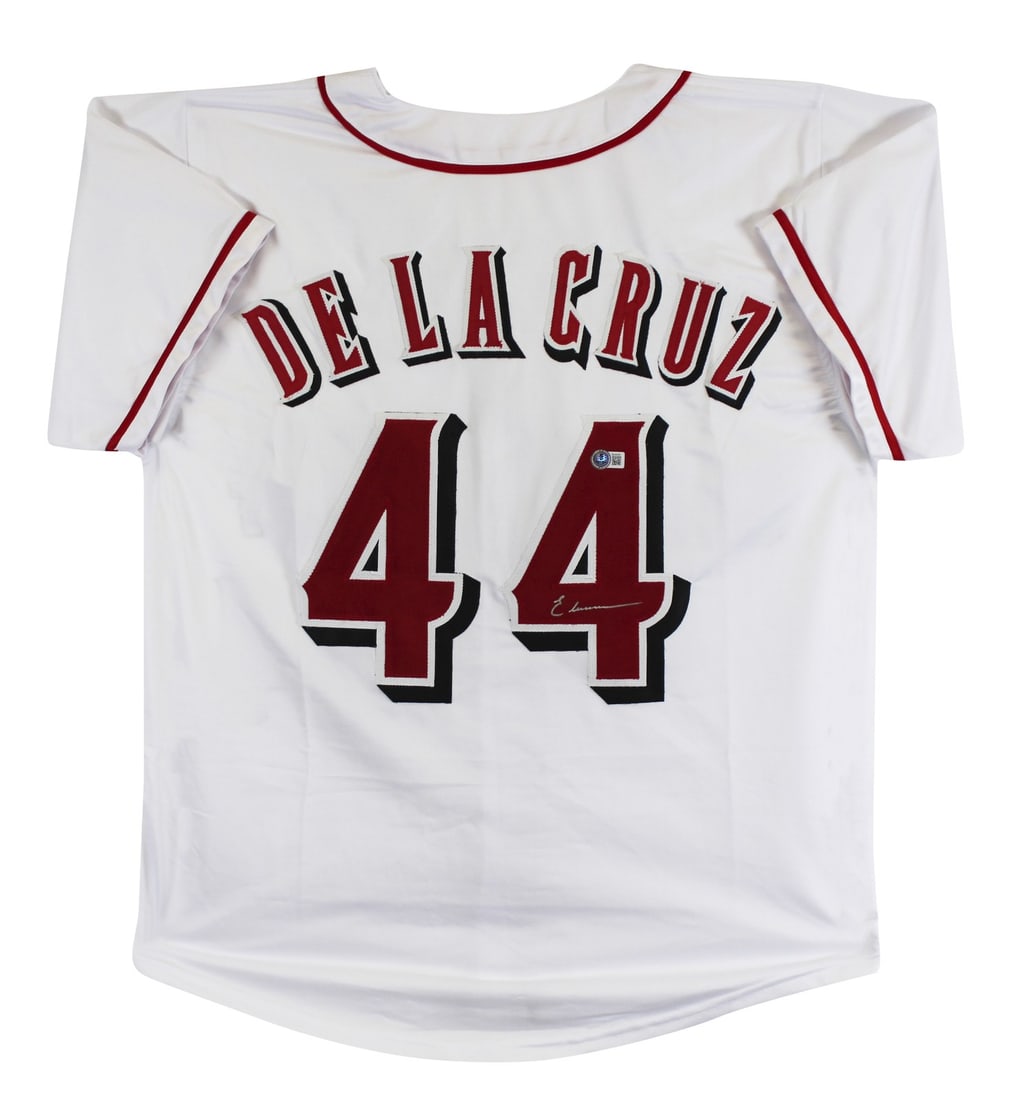 Elly De La Cruz Signed White Pro Jersey Cincinnatti Reds BAS Authenticated: Elly De La Cruz Signed White Pro Jersey Cincinnatti Reds BAS Authenticated This Elly De La Cruz Authentic Signed White Pro Style Jersey is a must-have for fans of the Cincinnati Reds. The jersey featu