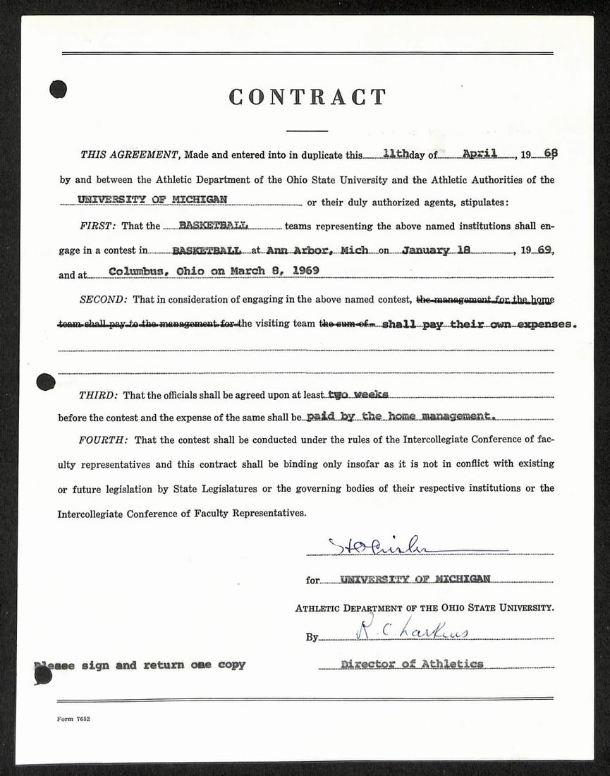 PSA Authenticated Fritz Crisler Signed Michigan Football Coach Contract: PSA Authenticated Fritz Crisler Signed Michigan Football Coach Contract This is an original contract signed by Fritz Crisler, the Hall of Fame head coach of the Michigan football team. The autograph o