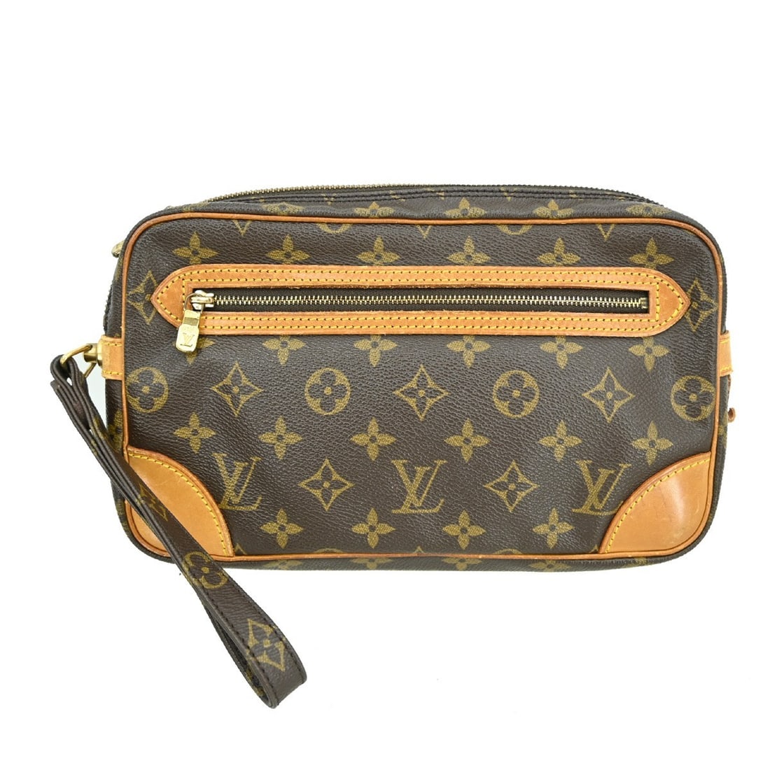 Louis Vuitton Marly Dragonne GM Monogram Leather Clutch Bag M51825: Louis Vuitton Marly Dragonne GM Monogram Leather Clutch Bag M51825 This is a vintage Louis Vuitton Marly Dragonne GM clutch bag featuring the iconic monogram pattern. Crafted from brown leather with a