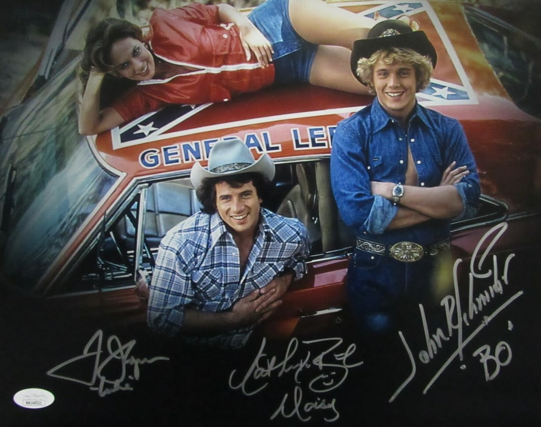 Dukes of Hazzard Signed Photo 11x14 by Bo Daisy Luke JSA Authenticated: Dukes of Hazzard Signed Photo 11x14 by Bo Daisy Luke JSA Authenticated Celebrate your love for classic television with this iconic "Dukes of Hazzard" 11x14 photo signed and inscribed by three beloved 
